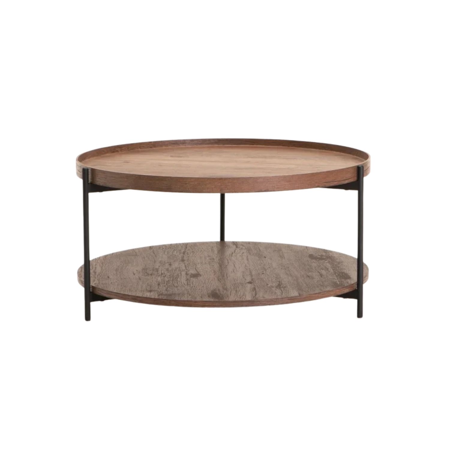 80cm Round Oak Finish Coffee Table - Walnut