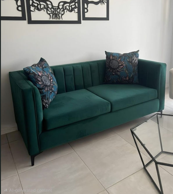 Cushara Velvet 2 Seater Couch- Green - Velvet