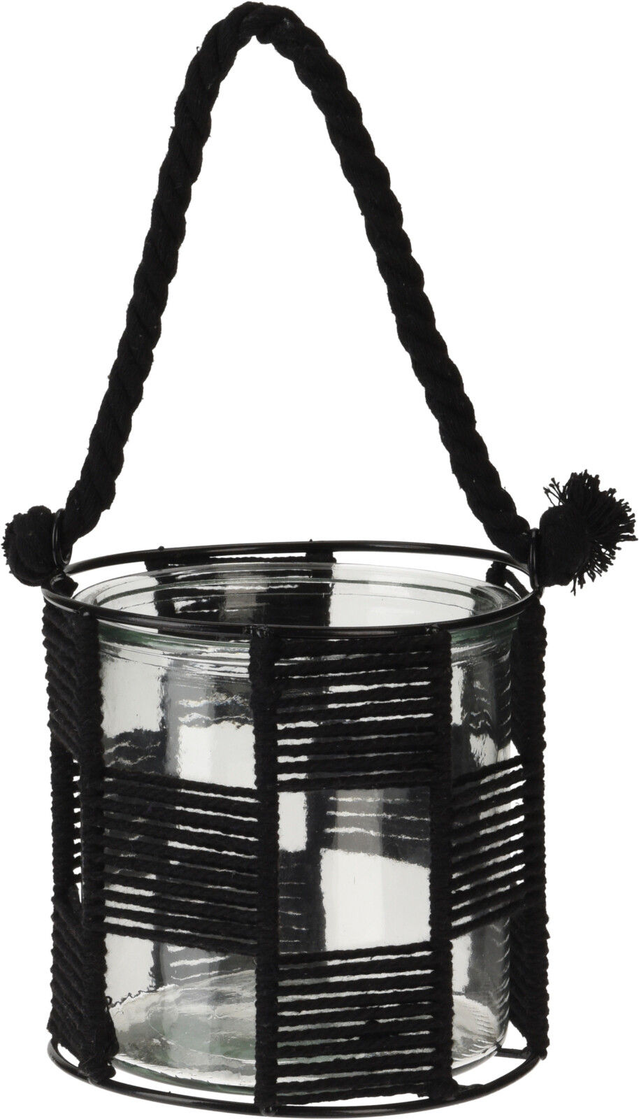 Tea-light Holder - Glass with weaved rope and metal - Small