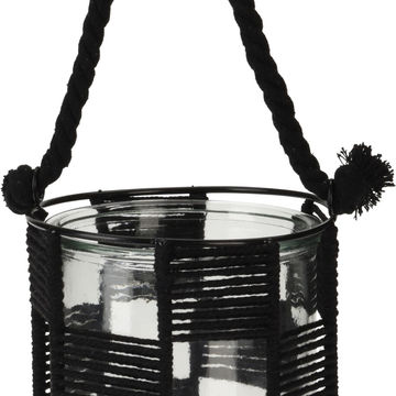 Tea-light Holder - Glass with weaved rope and metal - Small