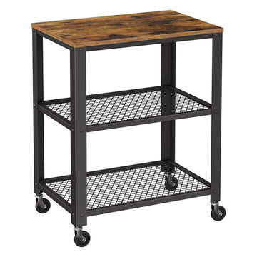 Rolling Kitchen Bar Cart with Shelves & Metal Frame