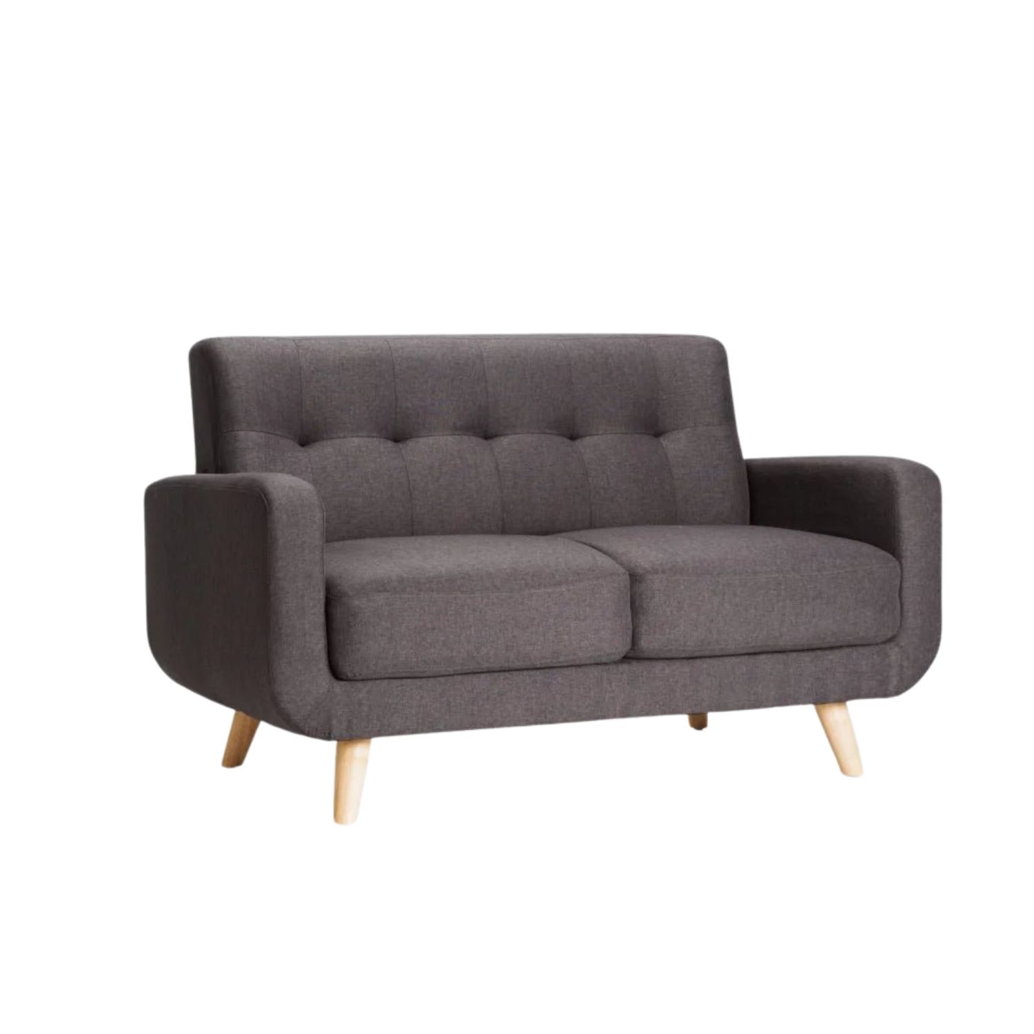 Fabric 2 Seater Sofa – Modern Grey Couch, Dark Grey/Natural Leg