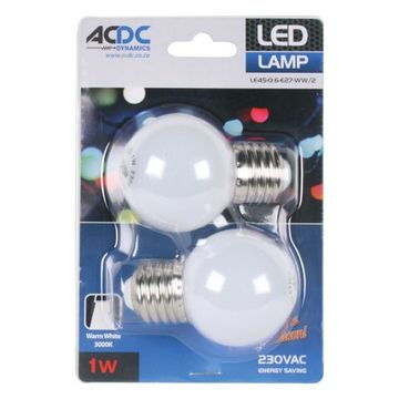 230VAC 0.6W Warm White E27 Lamp Ball Type / 2 Per Pack