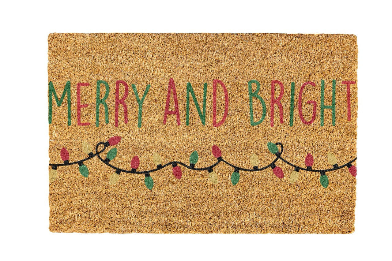 Merry and Bright Coir Doormat Design 700 x 400 mm