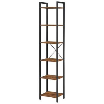 6-Tier Rustic Tall Bookshelf – Freestanding Wooden Storage