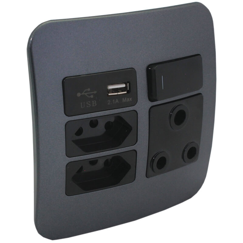 VETi 1 - Gun Metal USB Wall Socket - Complete