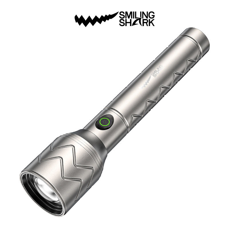 Smiling Shark SD5357 LED Torch Light Super Bright Heavy Duty M60 6000 LMS Flashlight Stepless Dimming Zoomable 5Modes Type-C Rechargeable Long Shot Waterproof for Camping Hiking Work