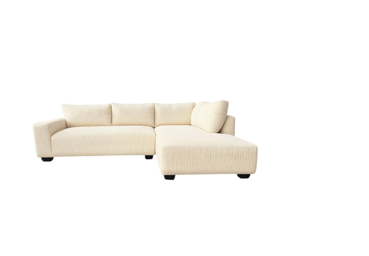 Natalia L Shape Couch – Corduroy Cream - white Left sided