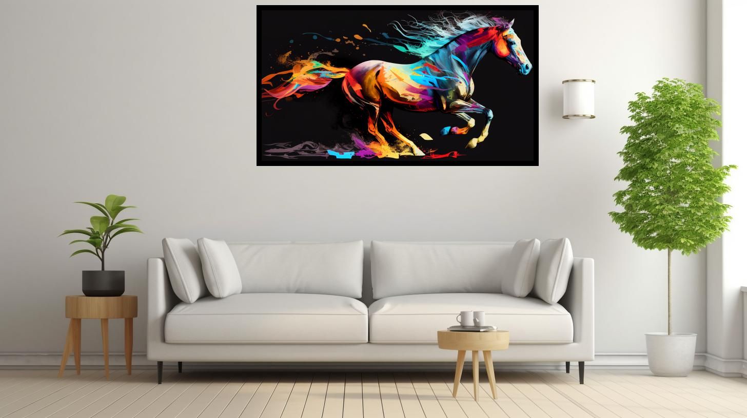 Canvas Wall Art - Colourful Horse Painting Running - B1588 [120 x 80 cm]