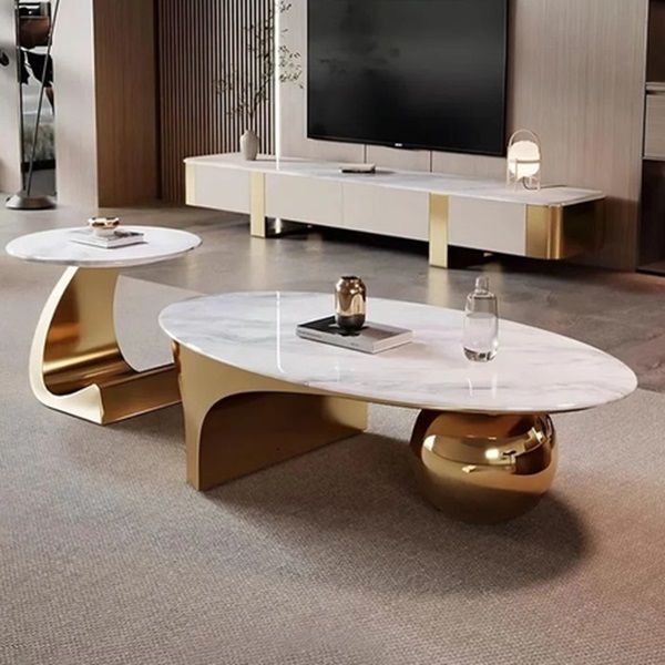 Prestige Home - Ovala Marble Top Coffee Table with Side Table