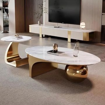 Prestige Home - Ovala Marble Top Coffee Table with Side Table