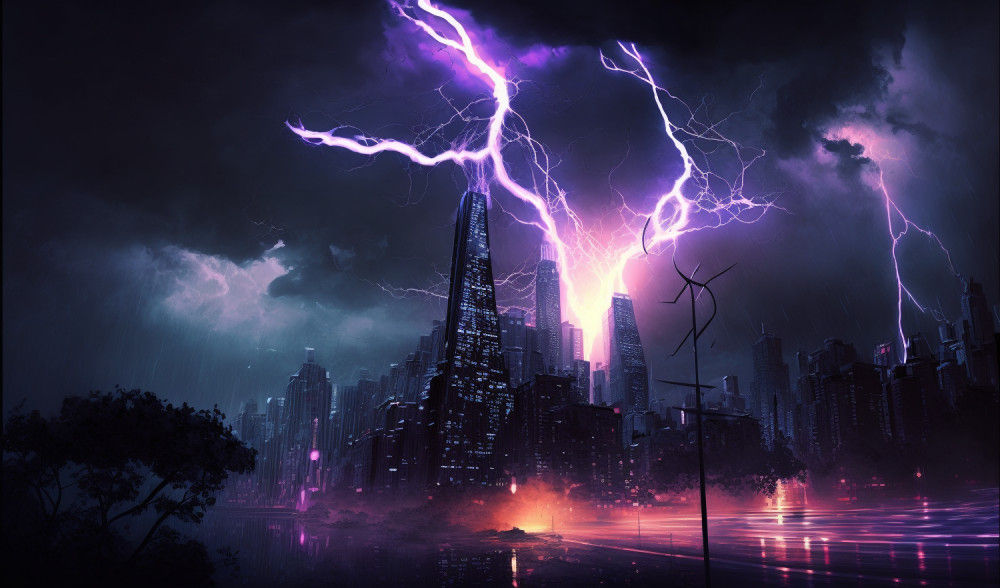 Canvas Wall Art - Canvas Wall Art- City Lightning with Clouds - B1182 - [120 x 80 cm]