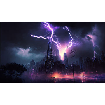 Canvas Wall Art - Canvas Wall Art- City Lightning with Clouds - B1182 - [120 x 80 cm]