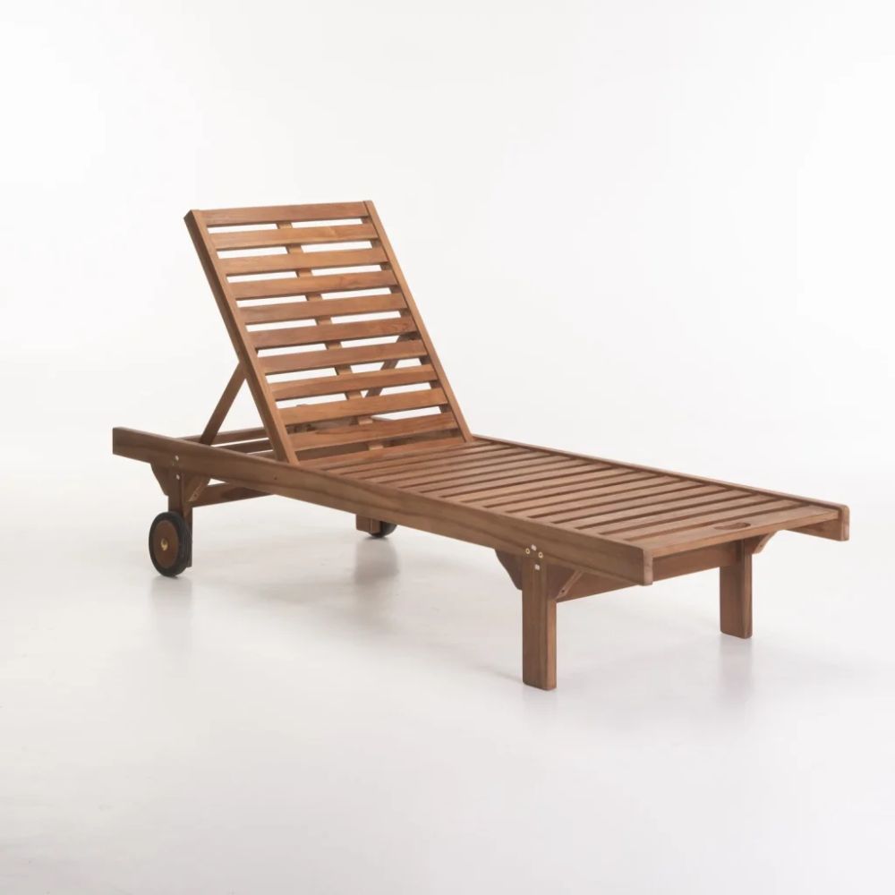 Nina Deluxe Teak Sunlounger – Solid Teak Adjustable Outdoor Pool Lounger