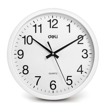 Deli Slient Wall Clock 30cm Uses 1 Battery 1.5V AA White