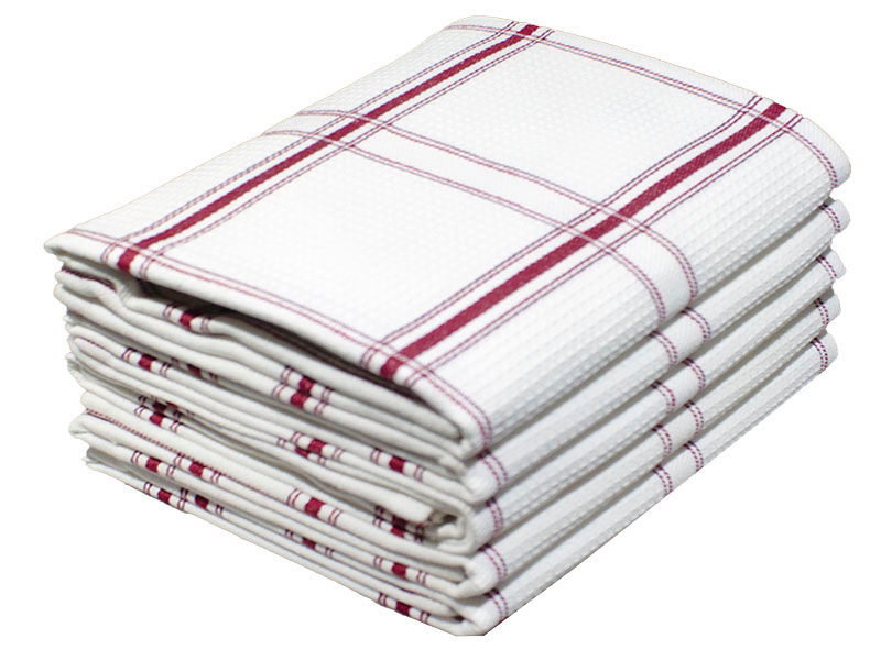 Multipurpose, Easy Fit, Absorbent Kitchen Towel - Design 2040 - 040x080cms - (05 Pc Pack) - Big Checks - Red Pear