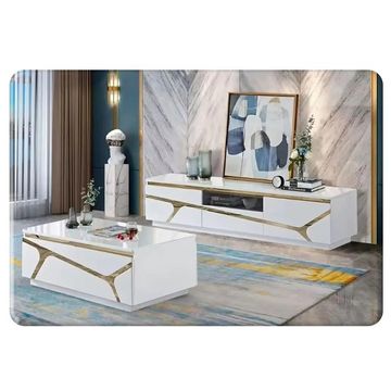 LBM FURN- Magnificent White & Gold Wooden TV Stand And Coffee Table Set