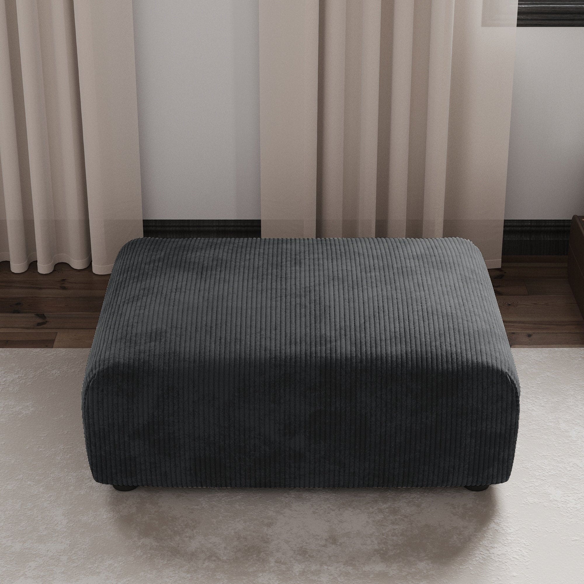 Corduroy Ottoman- Black