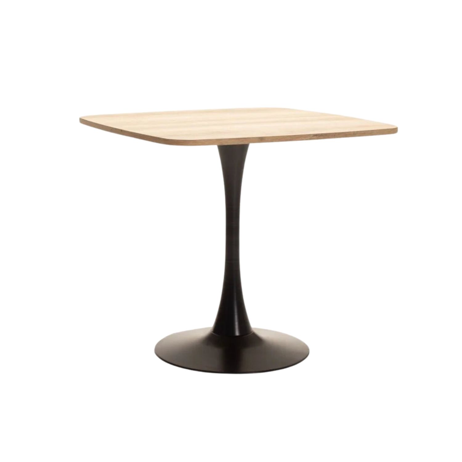 80x80cm Oak Dining Table with Black Metal Base