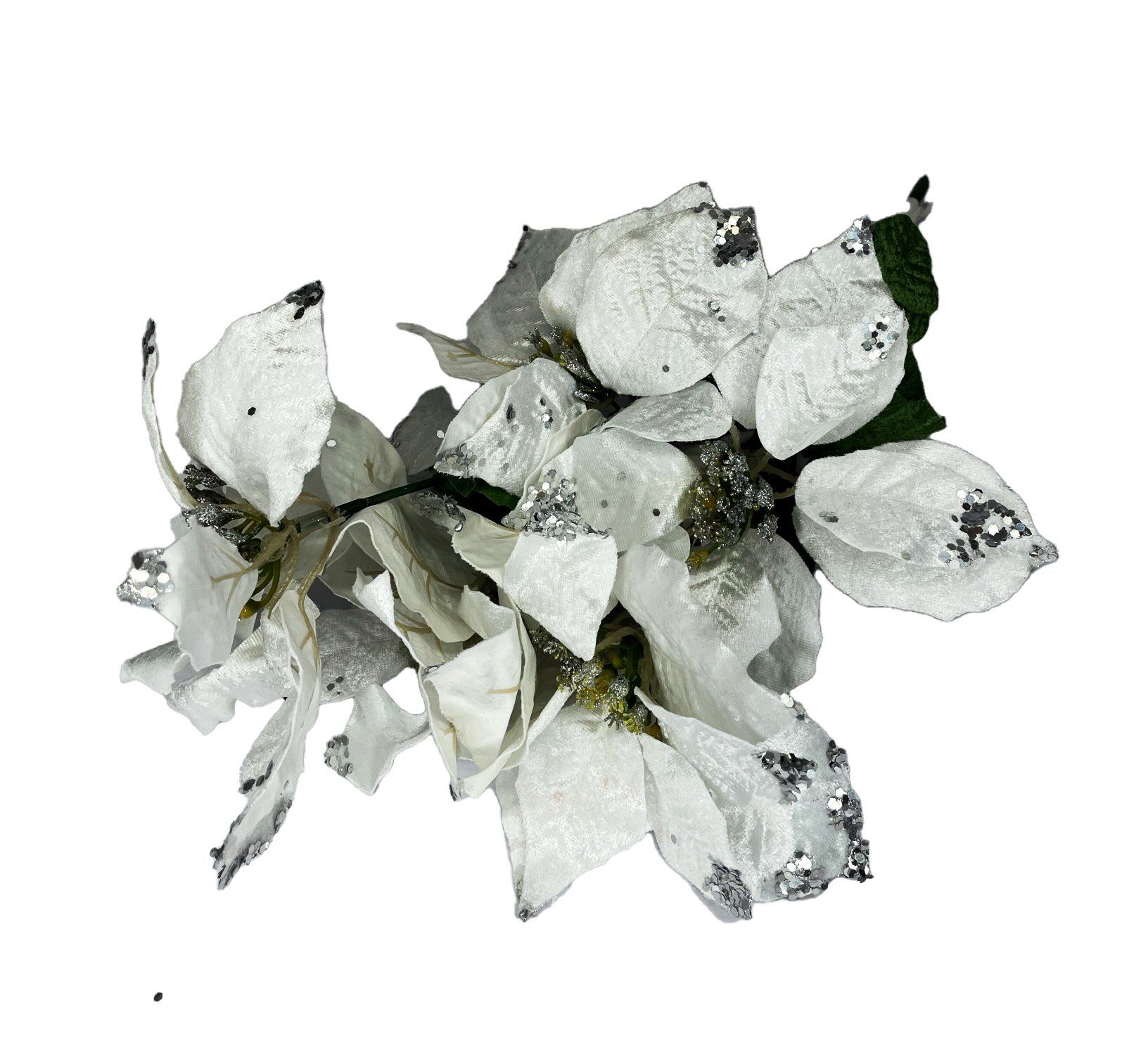 POINSETTIA 5 HEADS 43X20CM WHITE & SILVER