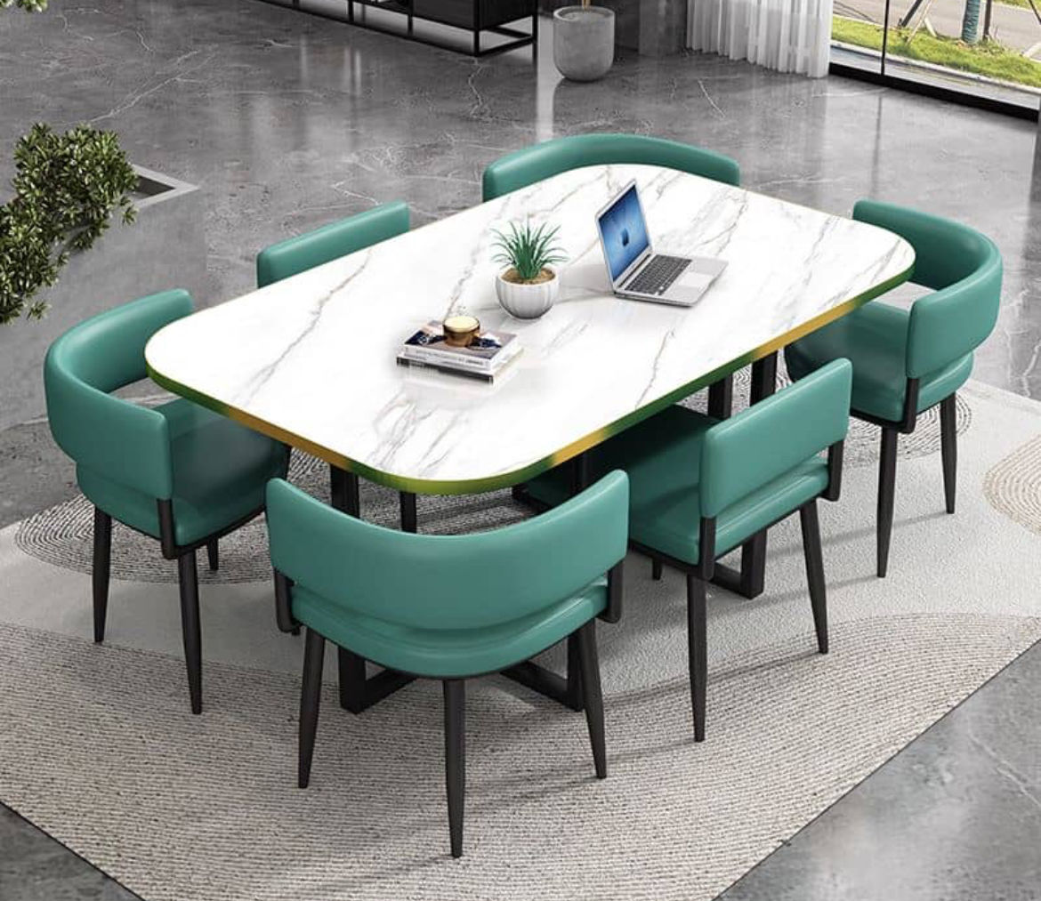 Dining Table 7PC Set Trendy Scandinavian Style (TEAL)