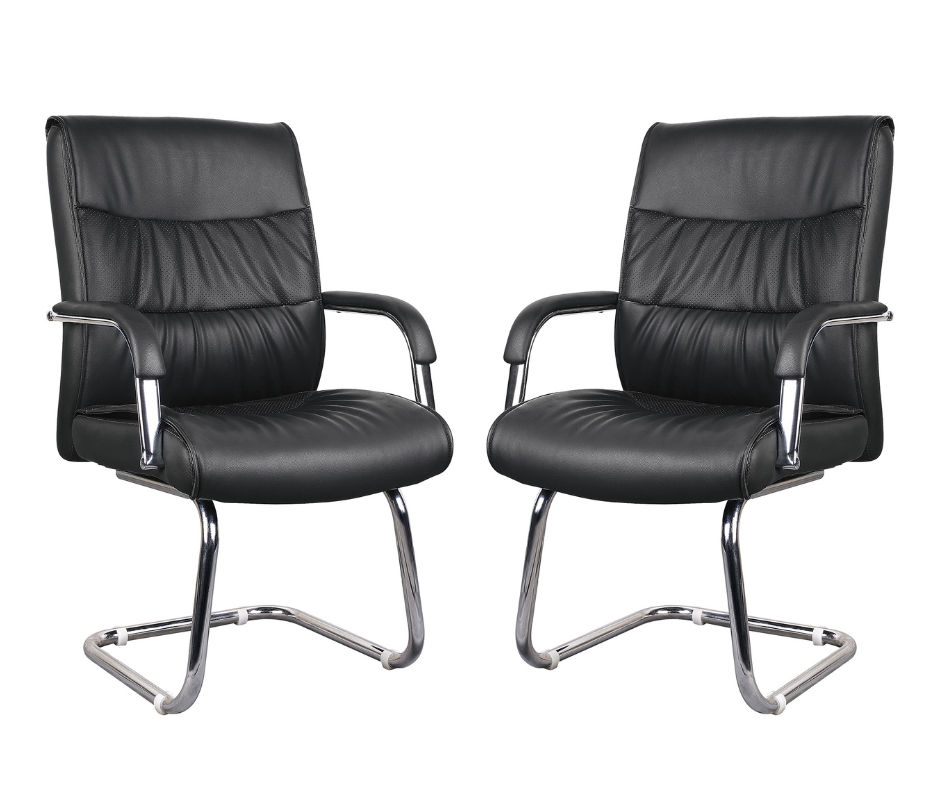 TOCC Stylo Panel Black PU Leather Visitor Chair - Set of 2
