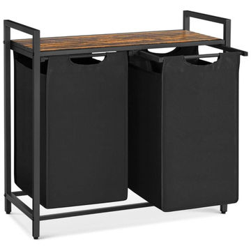 Lifespace Rustic Industrial Double Laundry Basket Hamper with Sorting Shelf