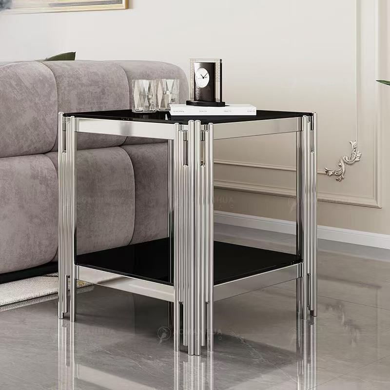 Modern Square Coffee Table – Sleek Silver Frame & Tempered Glass Top