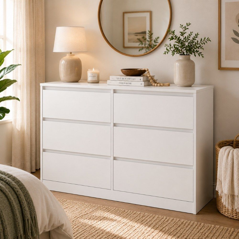 Bragg Lorne Chest of Drawers Storage Wardrobe, 6 Drawers, White