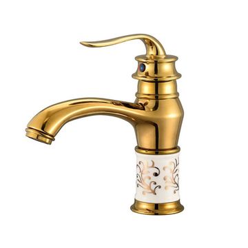 VINTAGE BASIN MIXER - GOLD ANTIQUE ROUND HANDLE (PLASTIC)