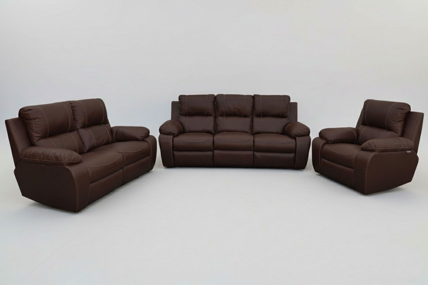 Premier Genuine Leather Lounge Set 3-Piece( x1 1-Seater x1 2-Seater with 2 part seat – console ready x1 3-Seater Sofa -Brown)