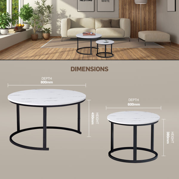 2 Piece Extra Large Coffee Table Indus Series - Marble White