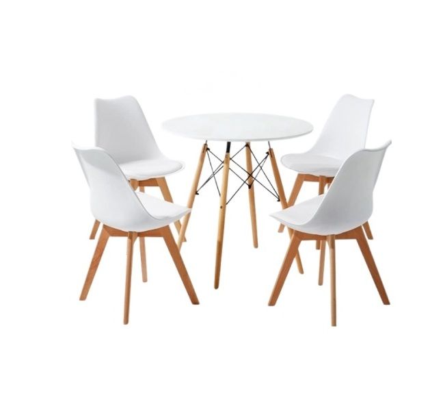 Modern White Dining Set( 1 Round Table and 4 Padded Chairs)