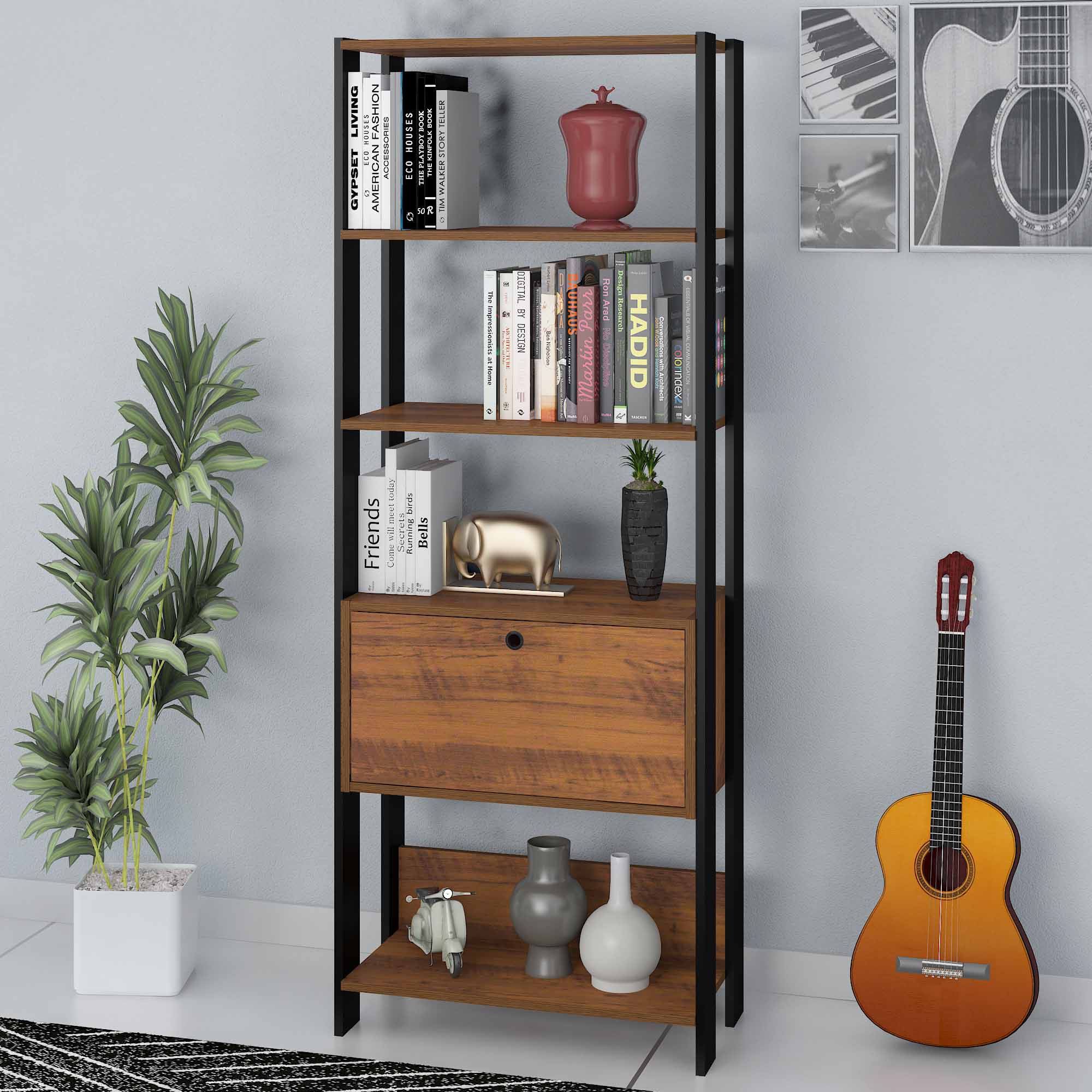 Click Furniture Match Bookcase Rustic and Black