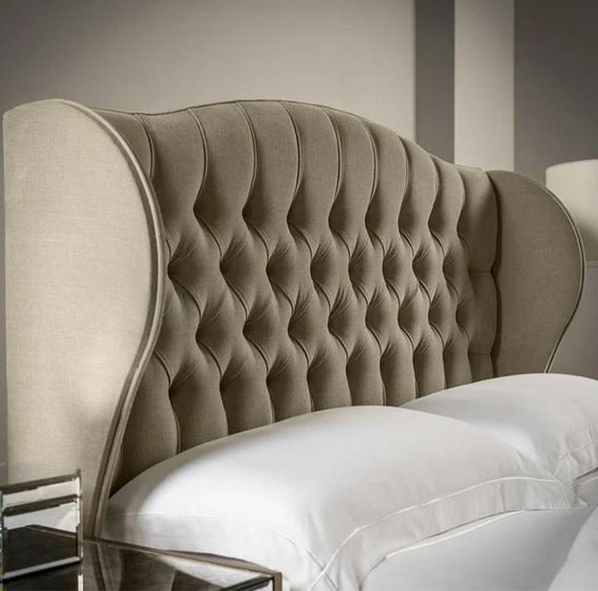 Codie Velvet Buttoned Winged Headboard Queen Brown