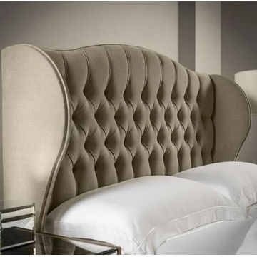 Codie Velvet Buttoned Winged Headboard Queen Brown