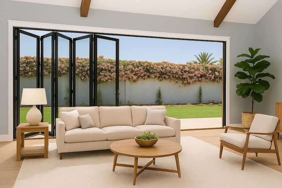 Kenzo - SFD5FG6RC - Aluminium Fold A-Side Door 3mx2.1m Charcoal Open to Right Viewed From Outside