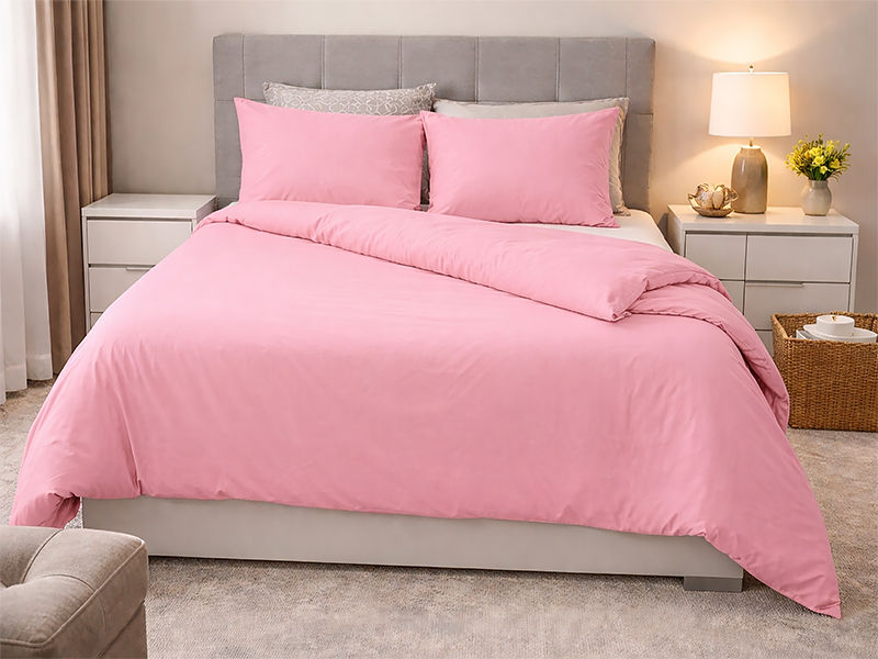Everyday Collection Duvet Cover Set - Plain - 90GSM- (1Set) Pink Frosting - Three Quarter