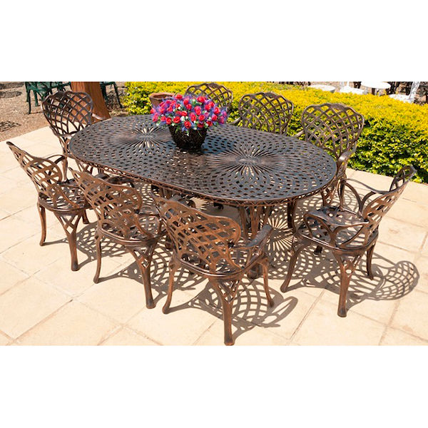 Ageless & Beautiful!   8 Seater Cast Aluminium Patio Furniture Set / Garden Furniture Set / Outdoor Furniture Set - 8 x King Diamond Chairs with  125cm x 225 cm Oval King Diamond Table