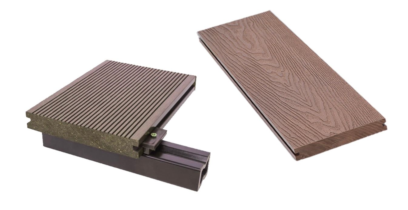 Composite Decking Boards Wood Grain 1 Face and Anti Slip 1 Face - Reversible