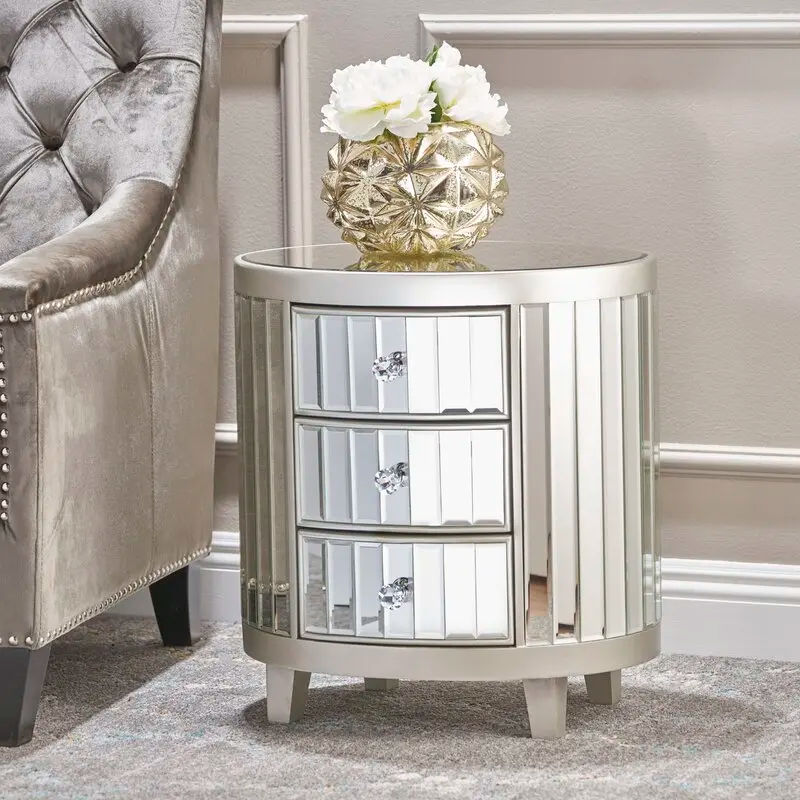 KC Furn-Luxury Oval Mirrored Pedestal