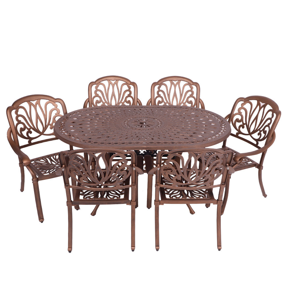 6 Seater - Protea Aluminium Patio Set / Garden Furniture / Outdoor Dining Set     (6 Protea Chairs with 150cm x 96cm Oval Lattice Table) - COPPER