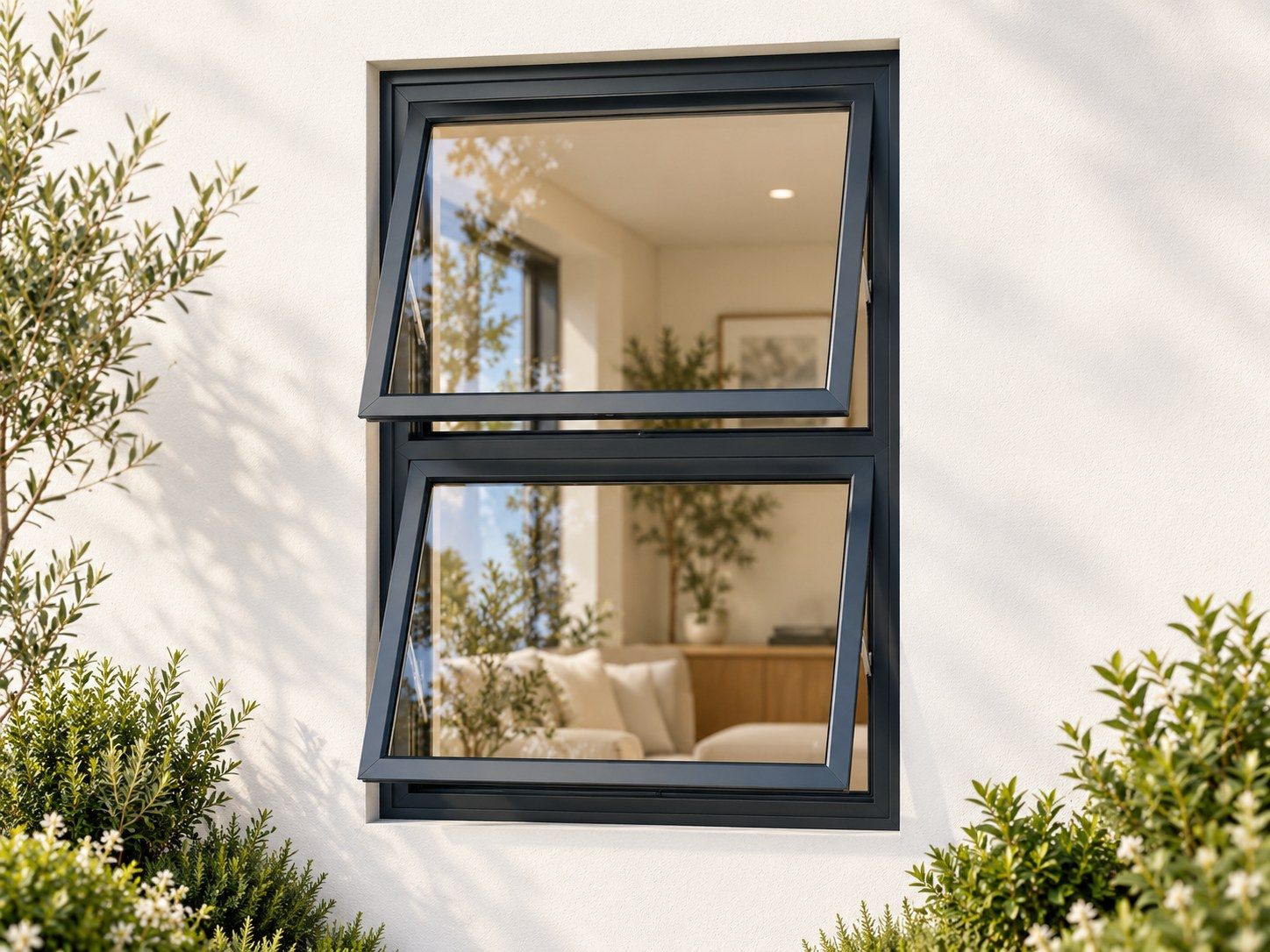 Kenzo Premium Top-Hung Aluminium Window - Charcoal, 900 1200 mm, Two Stacked Openers, Clear Glass