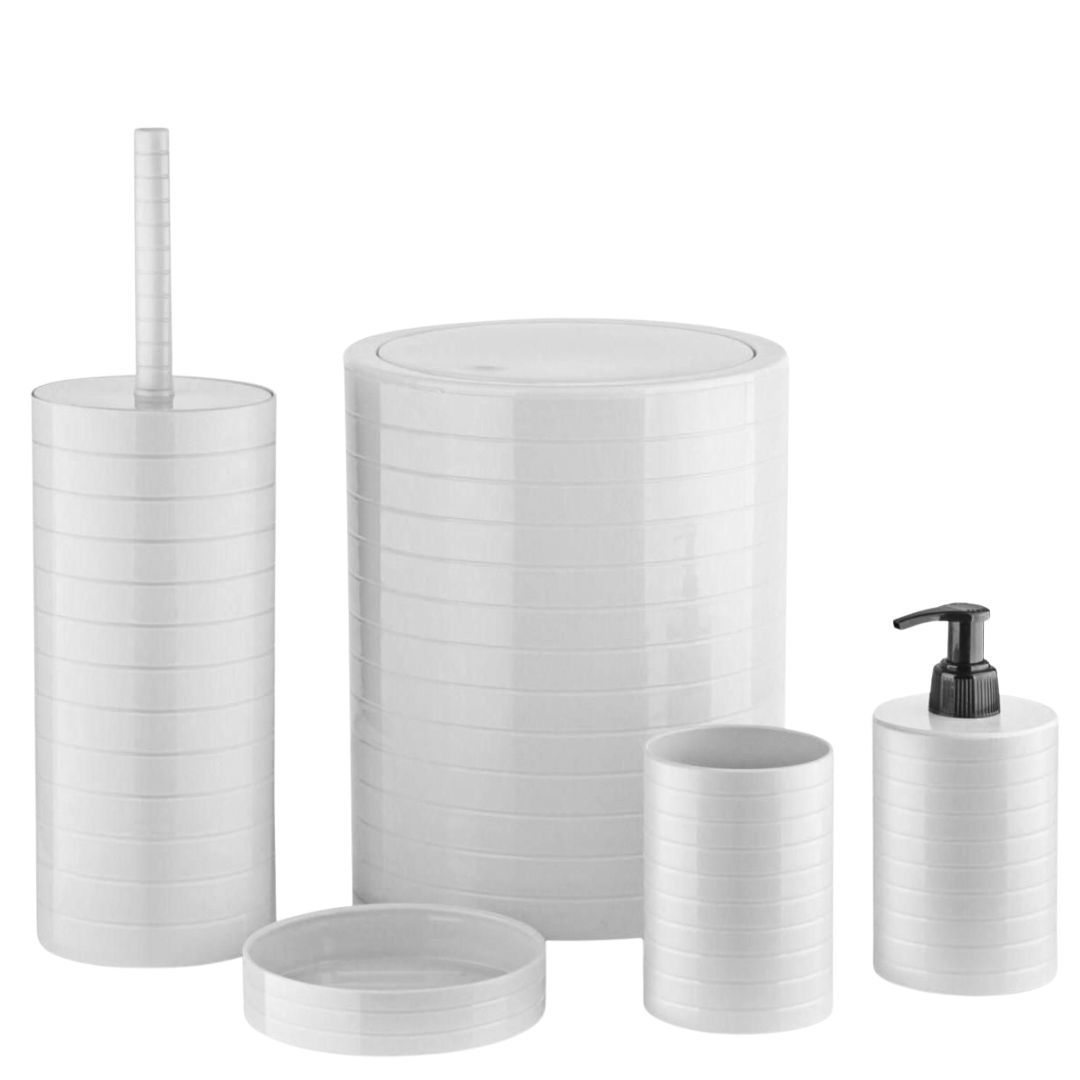 Muett PureSet White Bathroom Accessory Collection – 6-Piece Modern Plastic Set