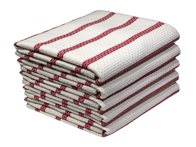 Multipurpose, Easy Fit, Absorbent Kitchen Towel - Design 2424 - 047x071cms - (05 Pc Pack) - Stripes - Racing Red
