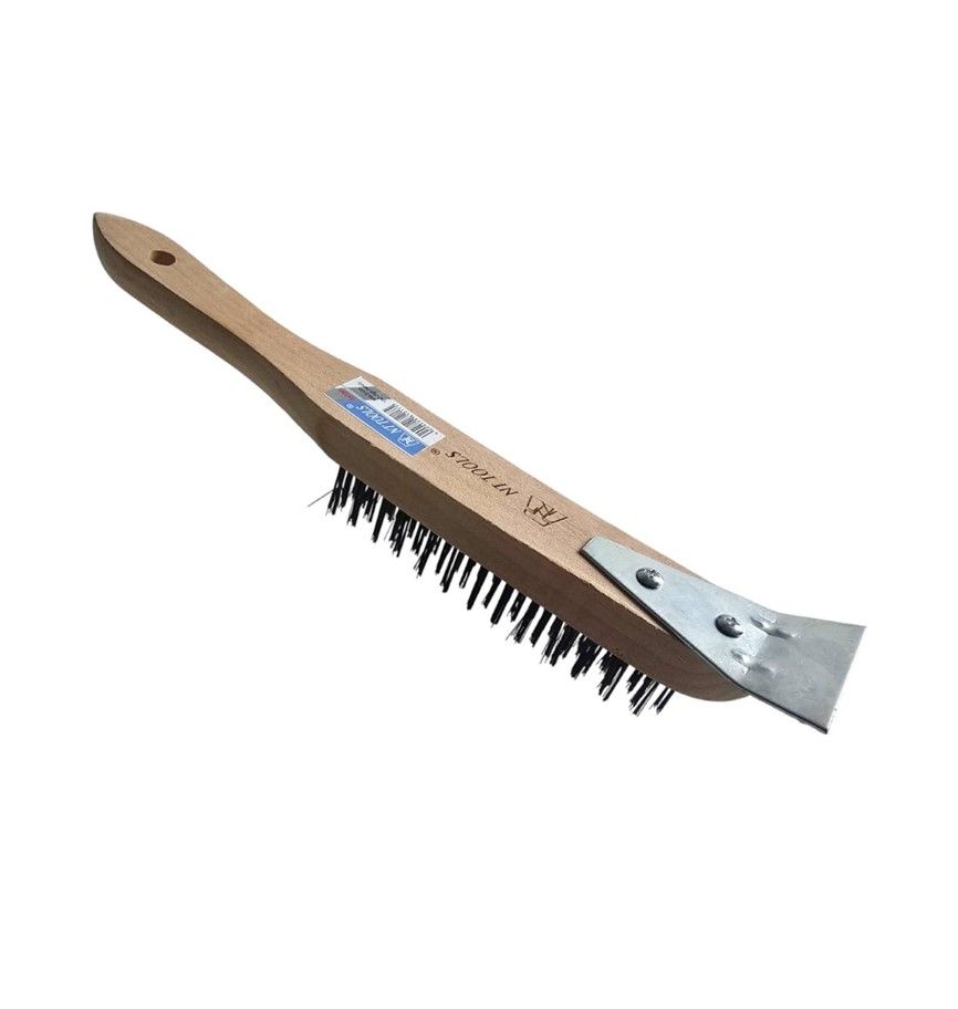 NT TOOLS Steel Wire Brush with Scraper - Wooden 300mm