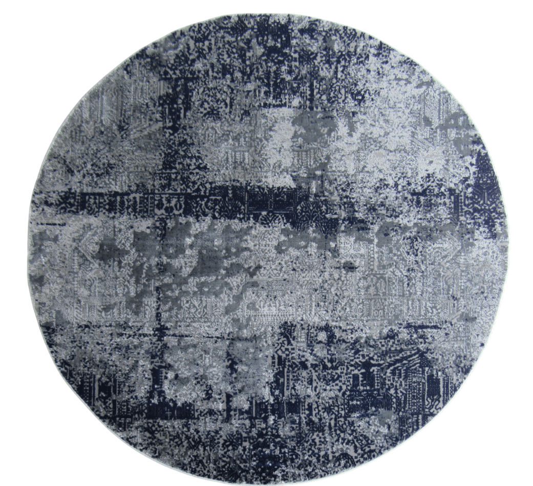 BK Carpets & Rugs – Modern Denim Embossed Round Rug – Dark Grey & Blue- 2m x 2m