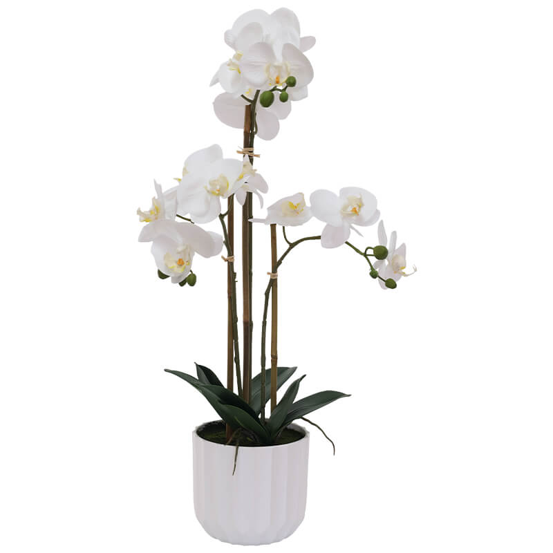 WHITE ORCHID/WHITE FACET POT 68CM ARTIFICIAL