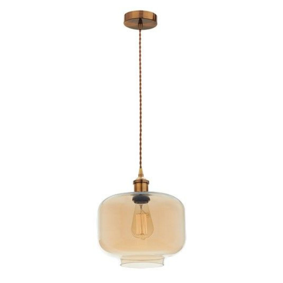Brown Bronze Cord Pendant with Amber Glass 1 x 40W ES