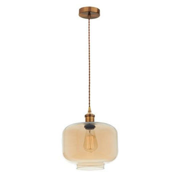 Brown Bronze Cord Pendant with Amber Glass 1 x 40W ES